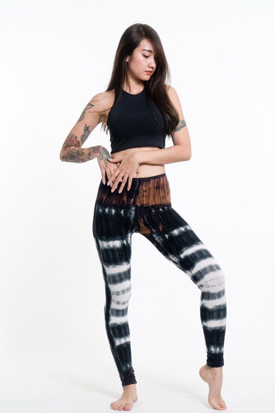 Women HaremPants | Patch Dye Tie Dye Cotton Leggings In Brown