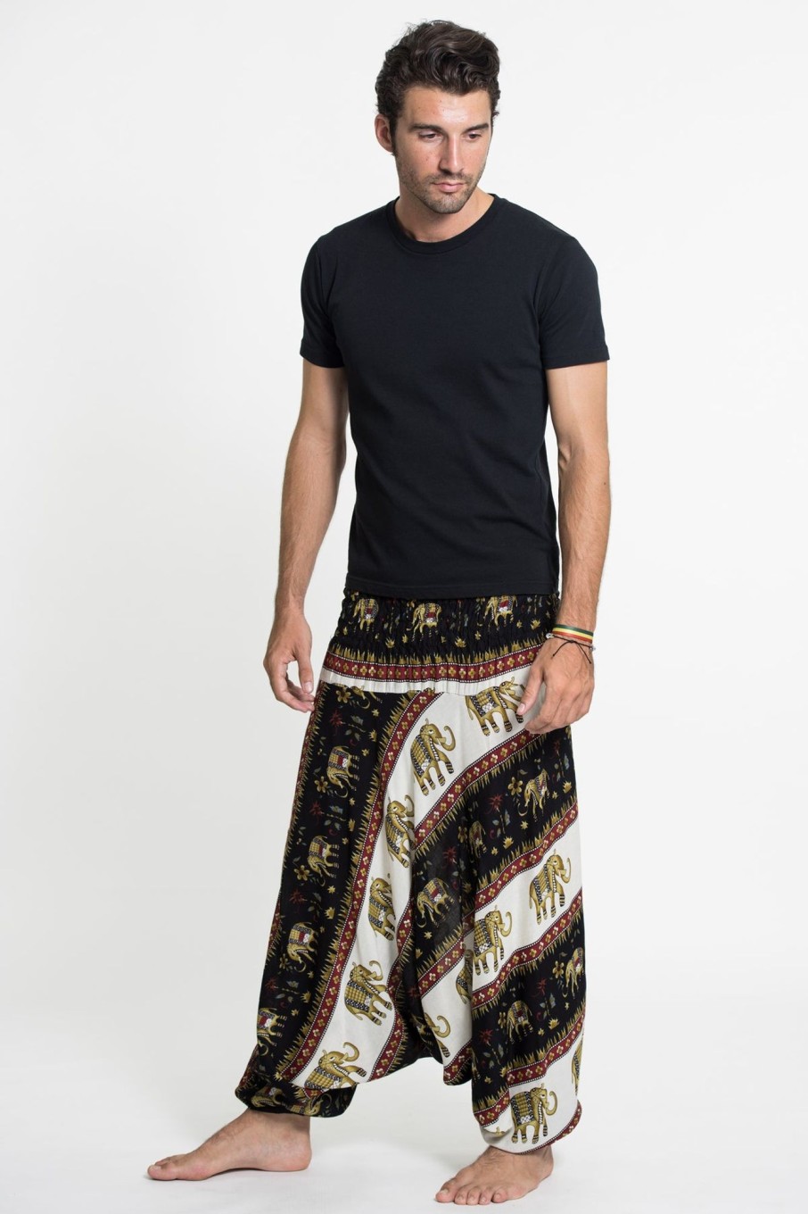 Men HaremPants | Elephant Bliss Drop Crotch Men'S Elephant Pants In Black