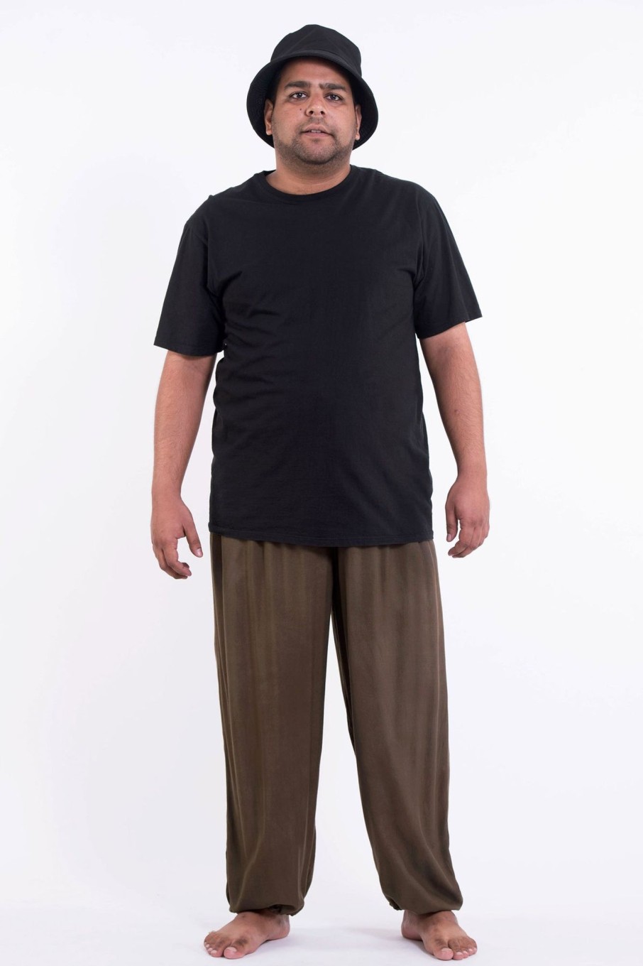 Plus Size HaremPants | Plus Size Solid Color Drawstring Men'S Yoga Massage Pants In Brown