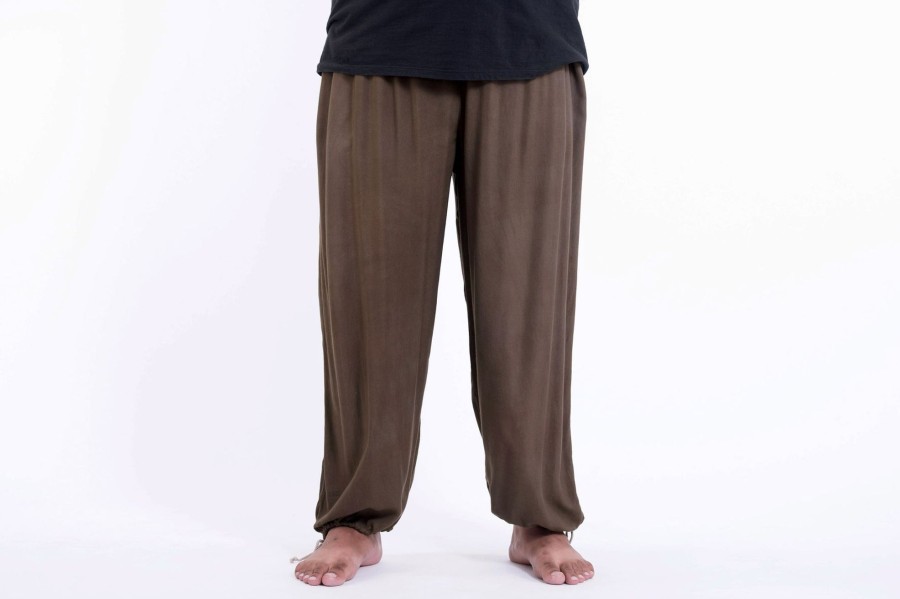 Plus Size HaremPants | Plus Size Solid Color Drawstring Men'S Yoga Massage Pants In Brown