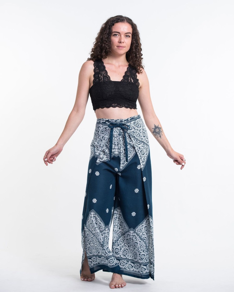 Women HaremPants | Blooming Vines Wrap Palazzo Style Harem Pants In Teal