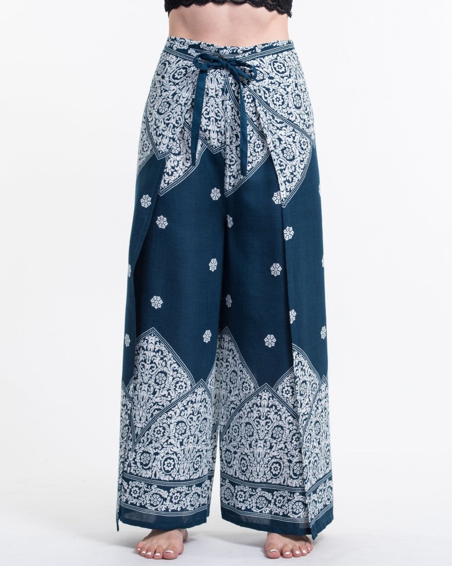 Women HaremPants | Blooming Vines Wrap Palazzo Style Harem Pants In Teal