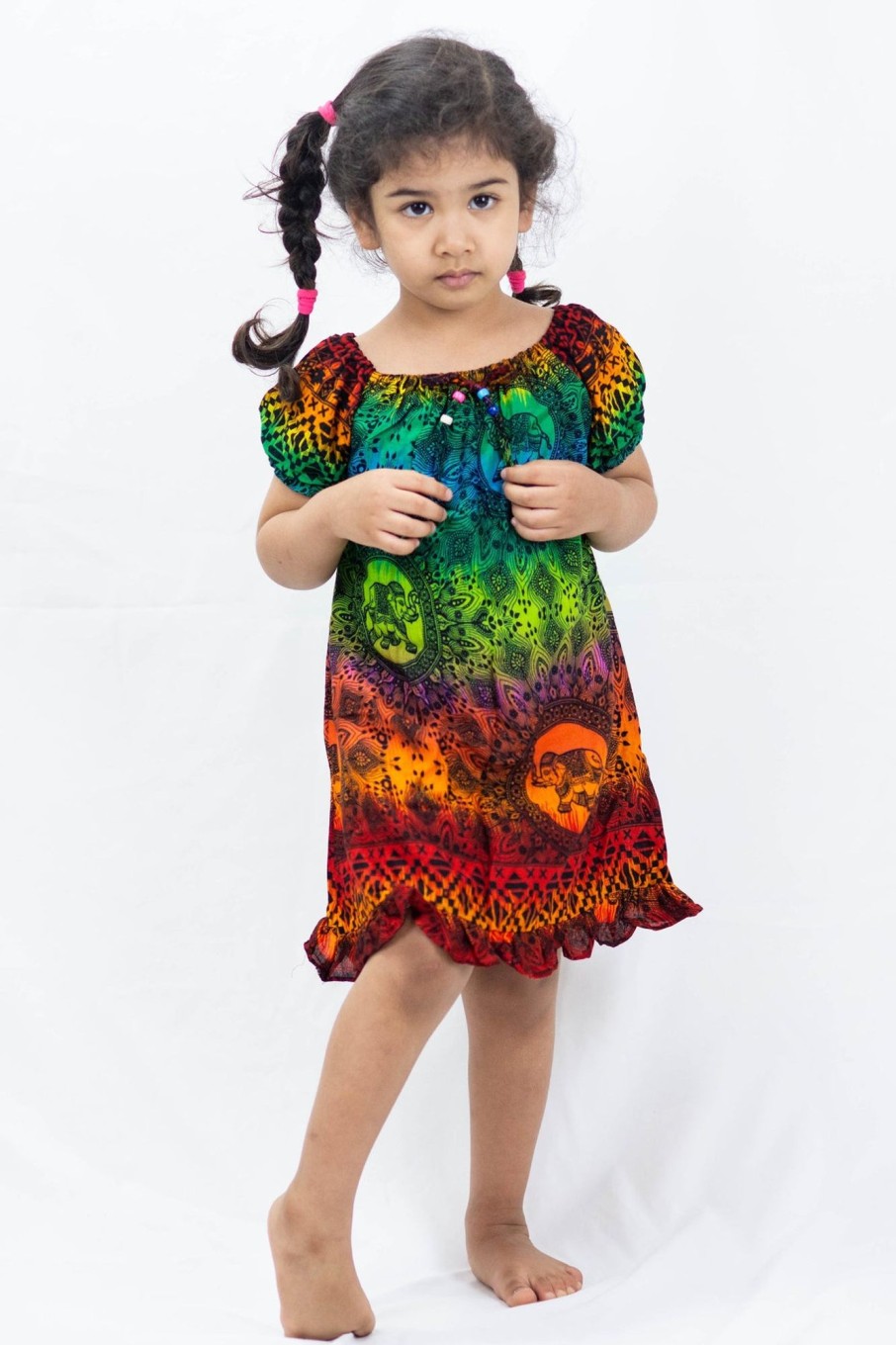 Kids HaremPants | Kids Rainbow Elephant Dress In Orange