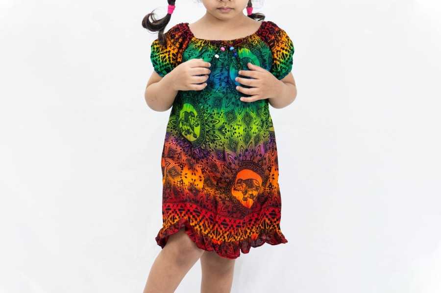 Kids HaremPants | Kids Rainbow Elephant Dress In Orange