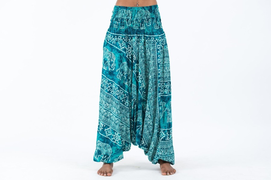 Women HaremPants | Marble Elephant 2-In-1 Jumpsuit Elephant Pants In Turquoise