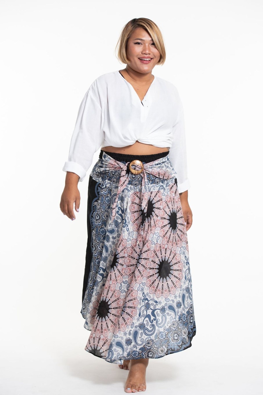 Plus Size HaremPants | Plus Size Paisley Mandalas Handkerchief Midi Skirt In Silver Gray