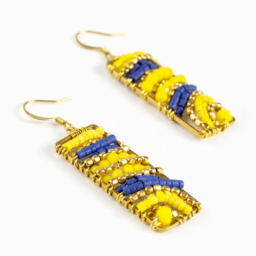 Accessories HaremPants | Rectangle Beads Brass Earrings Yellow