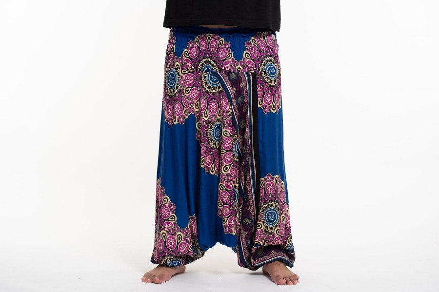 Plus Size HaremPants | Plus Size Peony Mandalas Drop Crotch Men'S Harem Pants In Blue