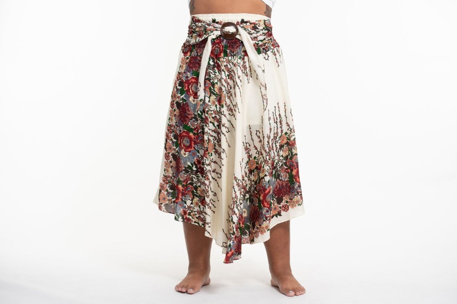 Women HaremPants | Plus Size Floral Handkerchief Midi Skirt In Cream