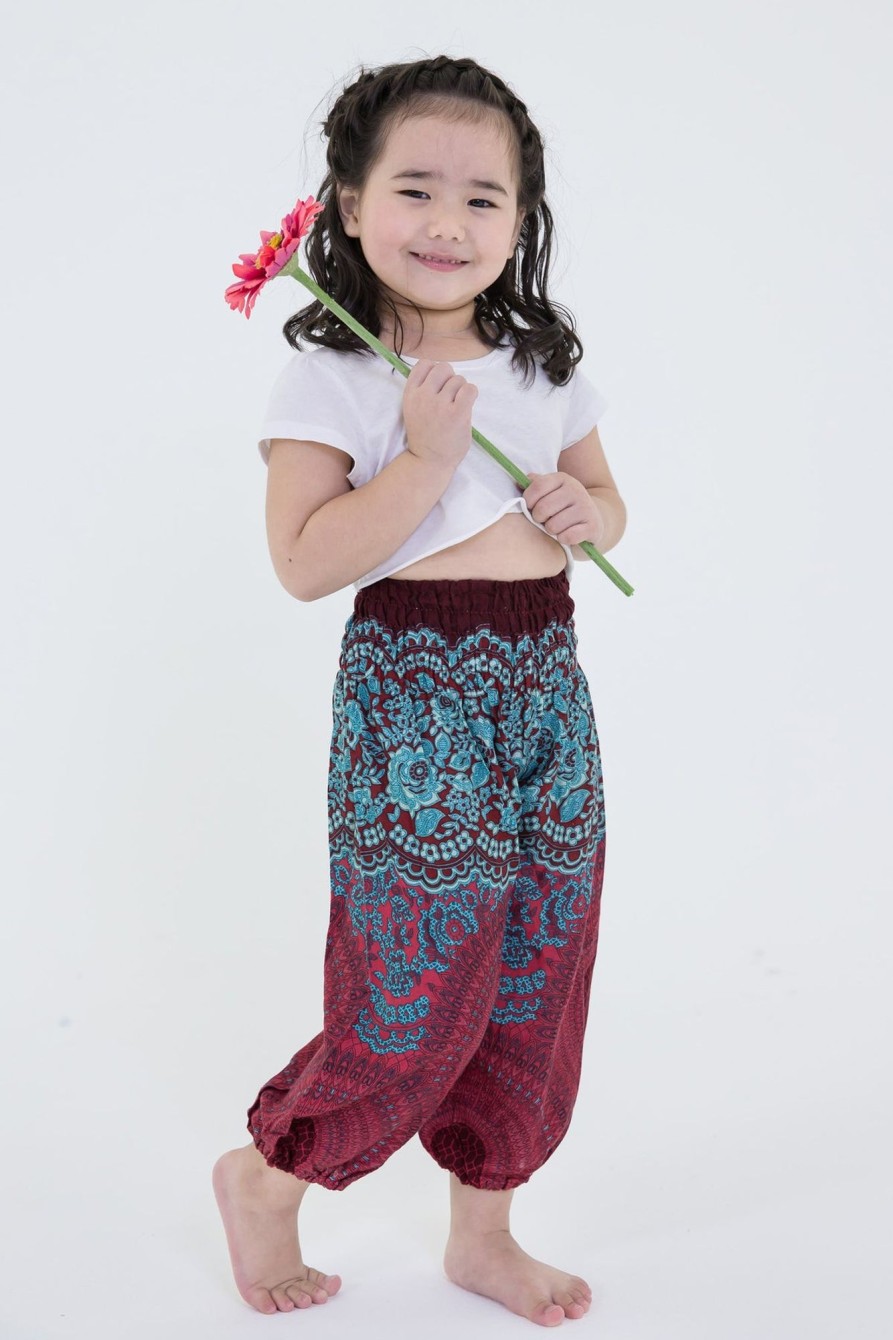 Kids HaremPants | Geometric Mandalas Kids Harem Pants In Red