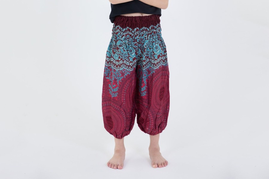 Kids HaremPants | Geometric Mandalas Kids Harem Pants In Red