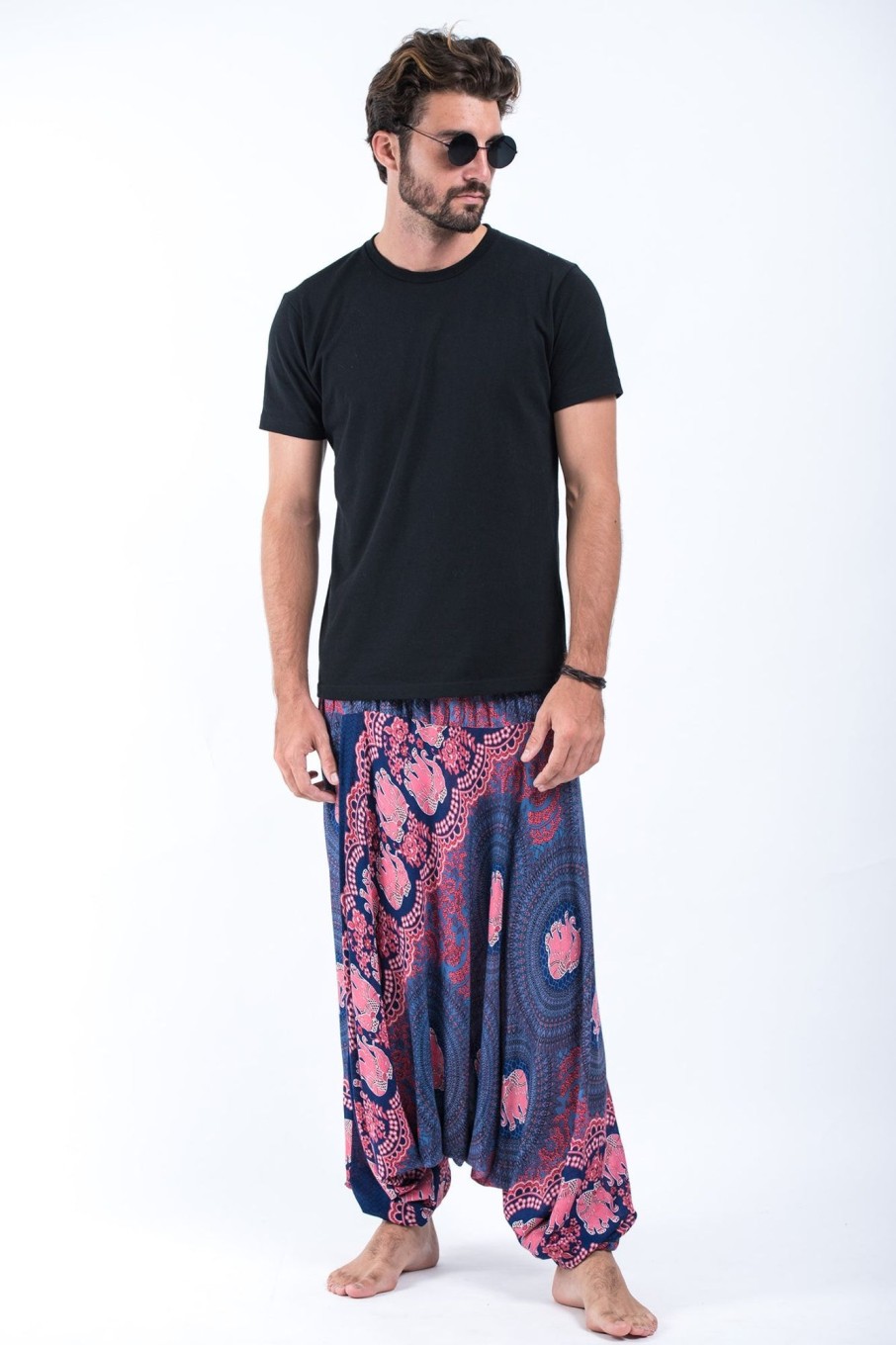 Men HaremPants | Mandala Elephant Drop Crotch Men'S Elephant Pants In Blue