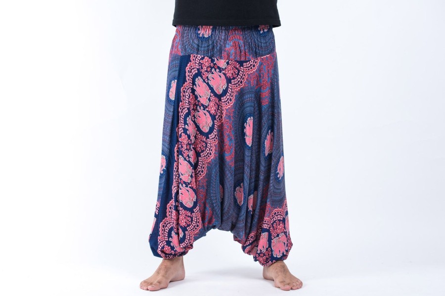 Men HaremPants | Mandala Elephant Drop Crotch Men'S Elephant Pants In Blue