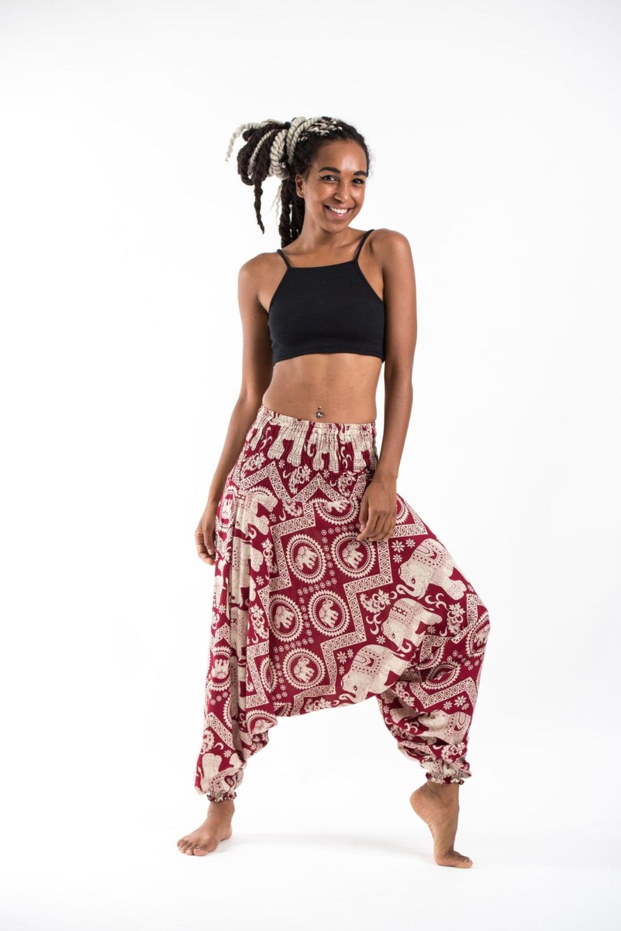 Women HaremPants | Imperial Elephant 2-In-1 Jumpsuit Elephant Pants In Red