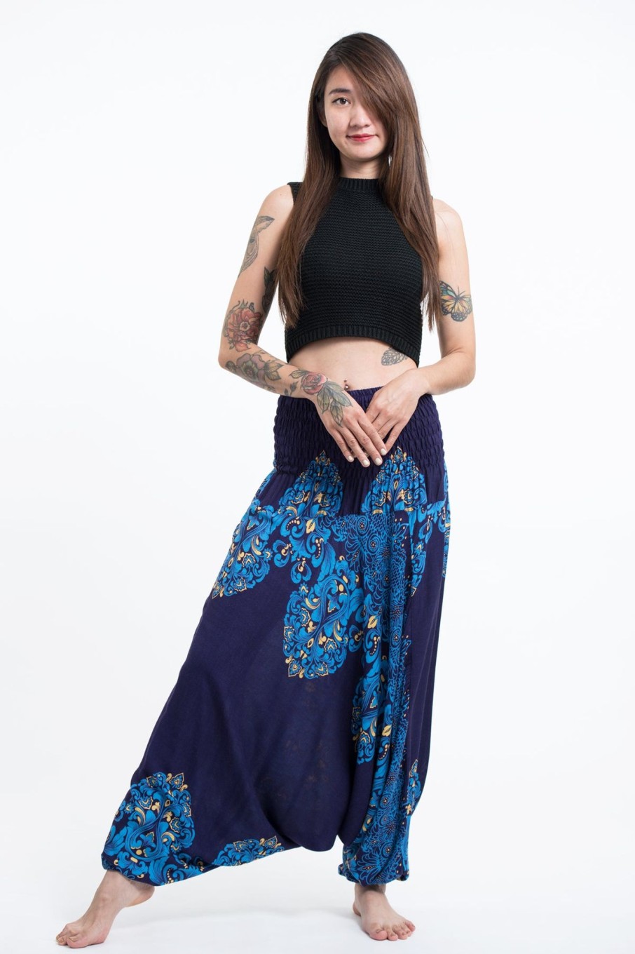 Women HaremPants | Floral Vines 2-In-1 Jumpsuit Harem Pants In Blue