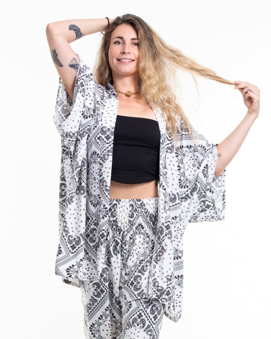 Women HaremPants | Patchwork Paisley Kimono Cardigan In White