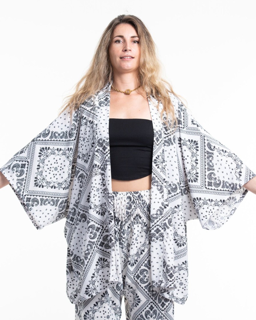 Women HaremPants | Patchwork Paisley Kimono Cardigan In White