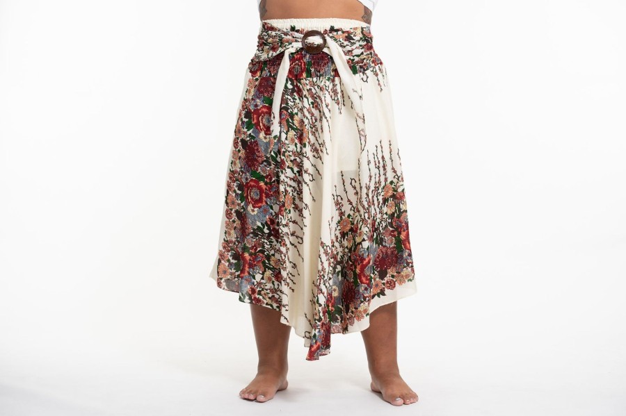 Plus Size HaremPants | Plus Size Floral Handkerchief Midi Skirt In Cream