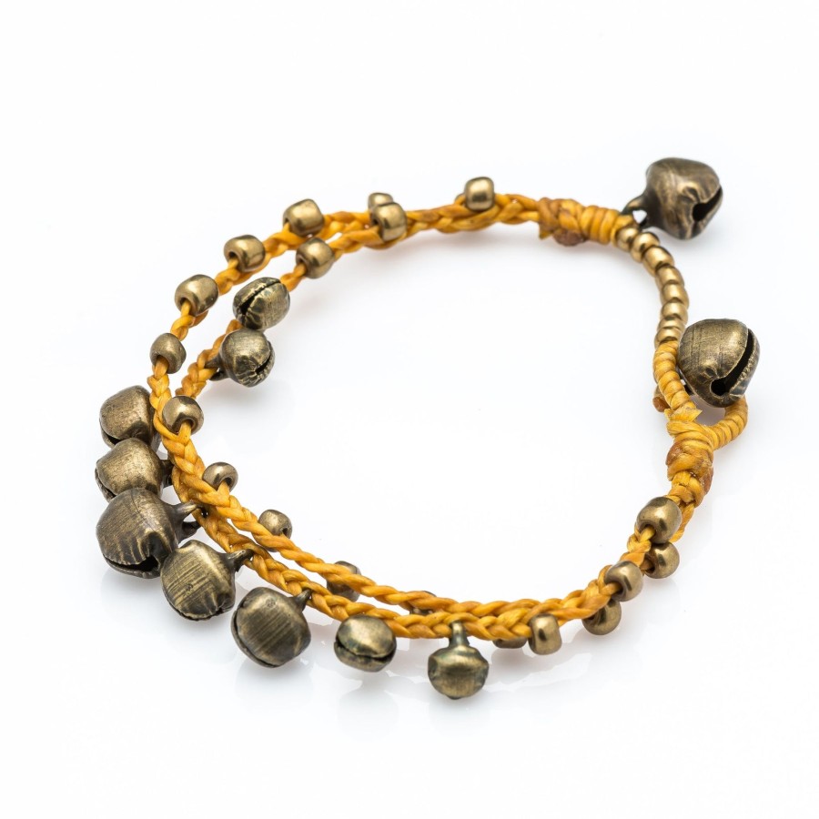 Accessories HaremPants | Brass Bell Waxed Cotton Bracelets In Gold