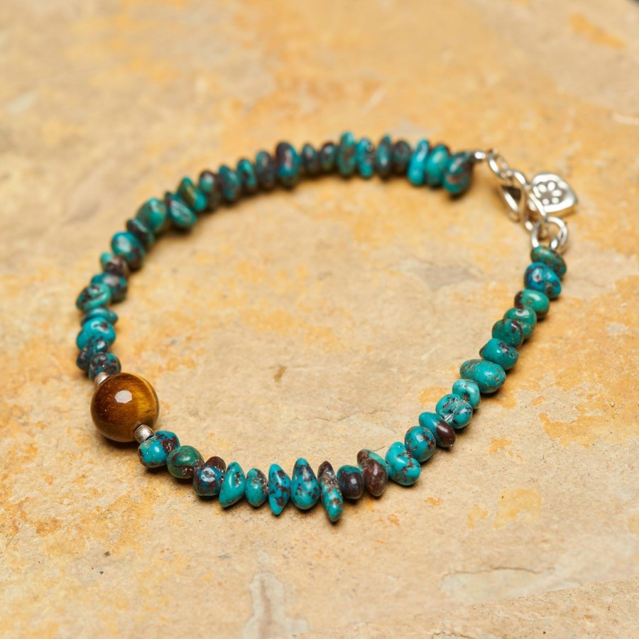 Accessories HaremPants | Handmade Tibetan Turquoise U0026 Tiger Eye Stone Bracelet With Silver Charm "Heart" Multi