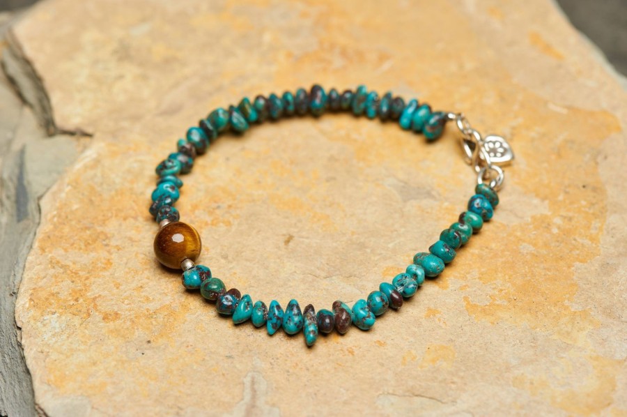 Accessories HaremPants | Handmade Tibetan Turquoise U0026 Tiger Eye Stone Bracelet With Silver Charm "Heart" Multi