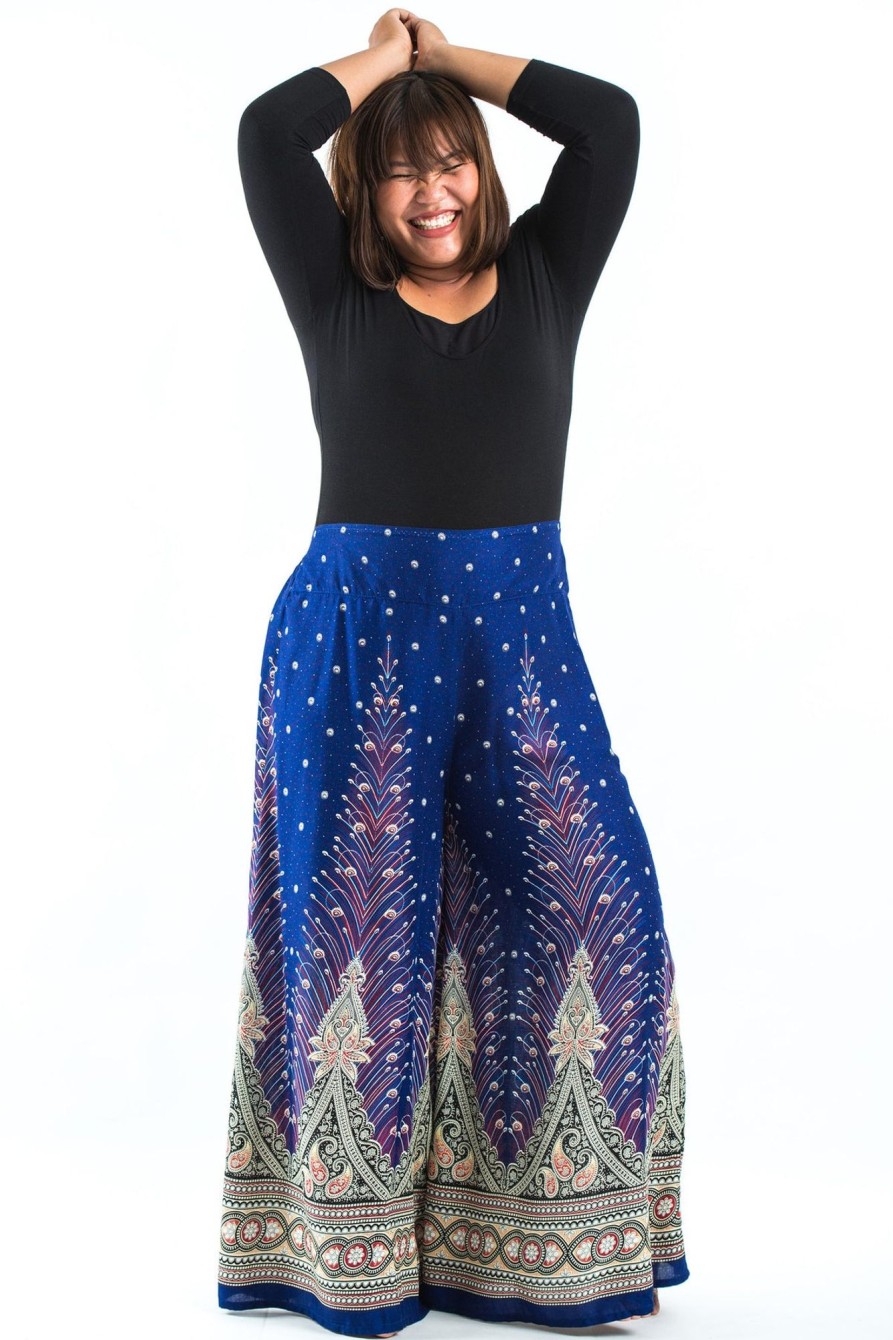 Plus Size HaremPants | Plus Size Peacock Feathers Palazzo Style Harem Pants In Blue