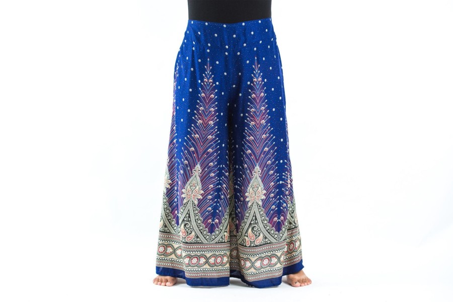 Plus Size HaremPants | Plus Size Peacock Feathers Palazzo Style Harem Pants In Blue