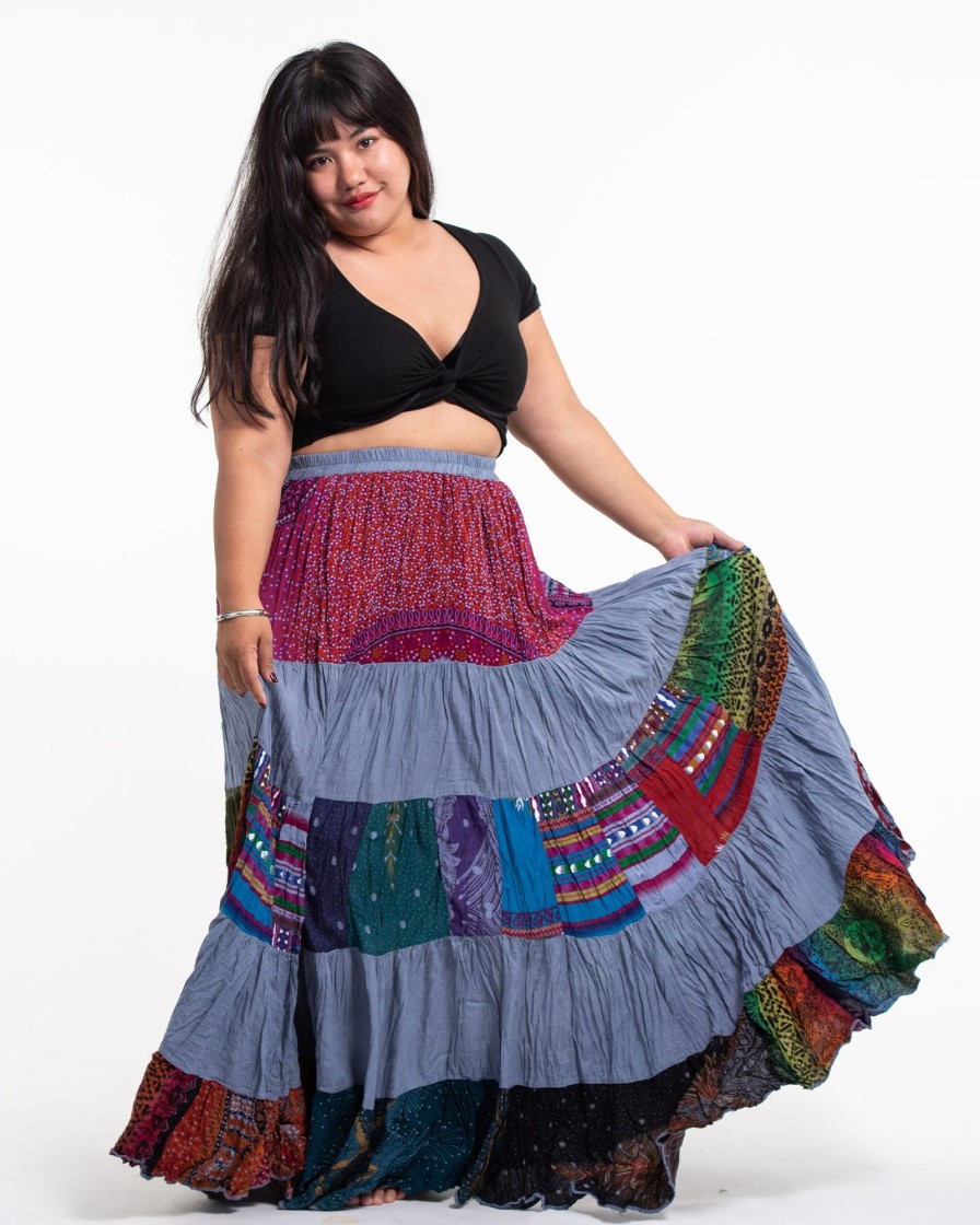 Women HaremPants | Plus Size Patchwork Long Skirt In Gray