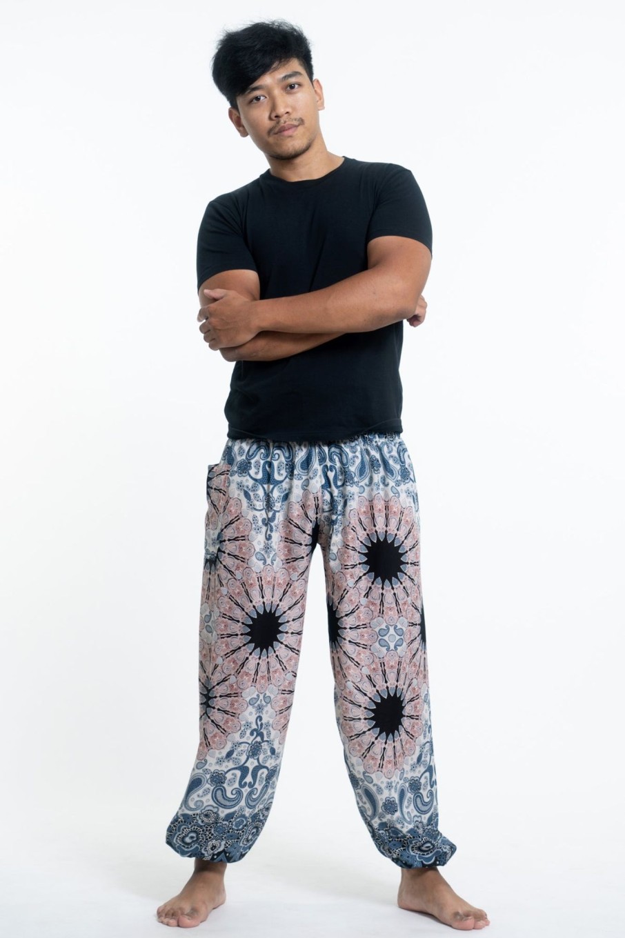 Men HaremPants | Paisley Mandalas Men'S Harem Pants In Silver Gray