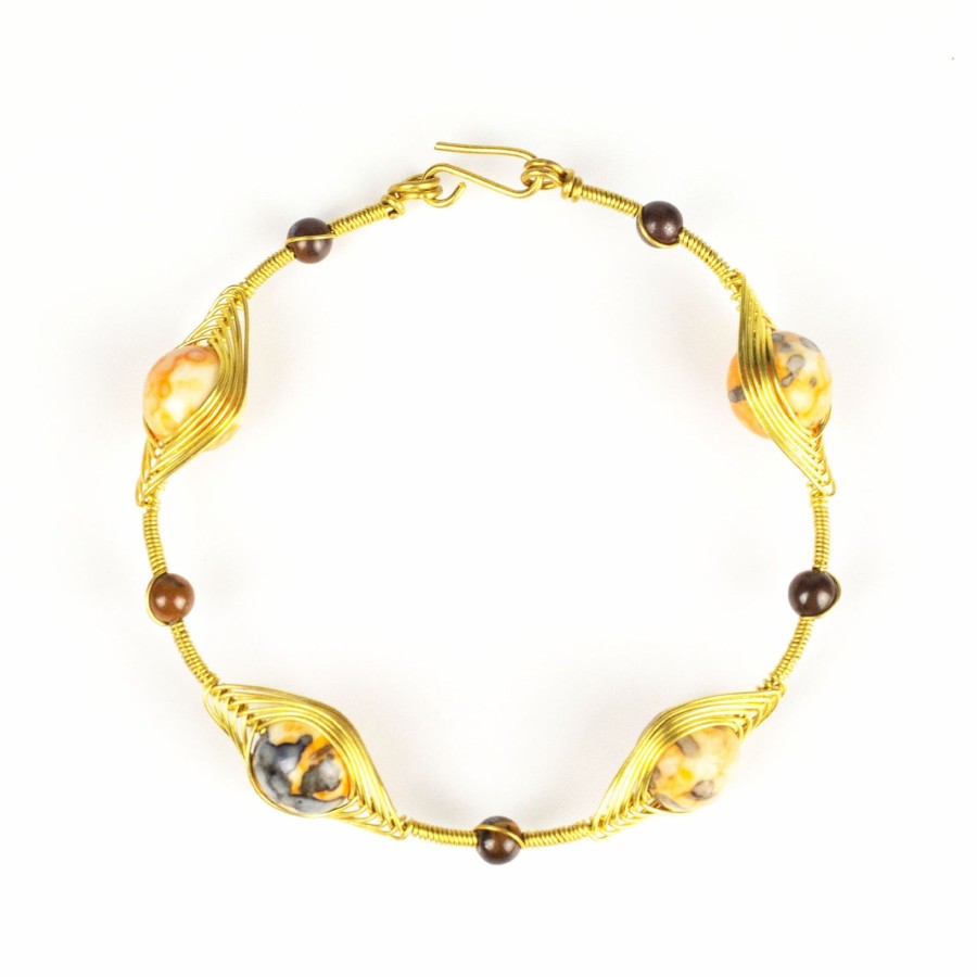 Accessories HaremPants | Wired Brass Bracelet With Marble Beads Orange