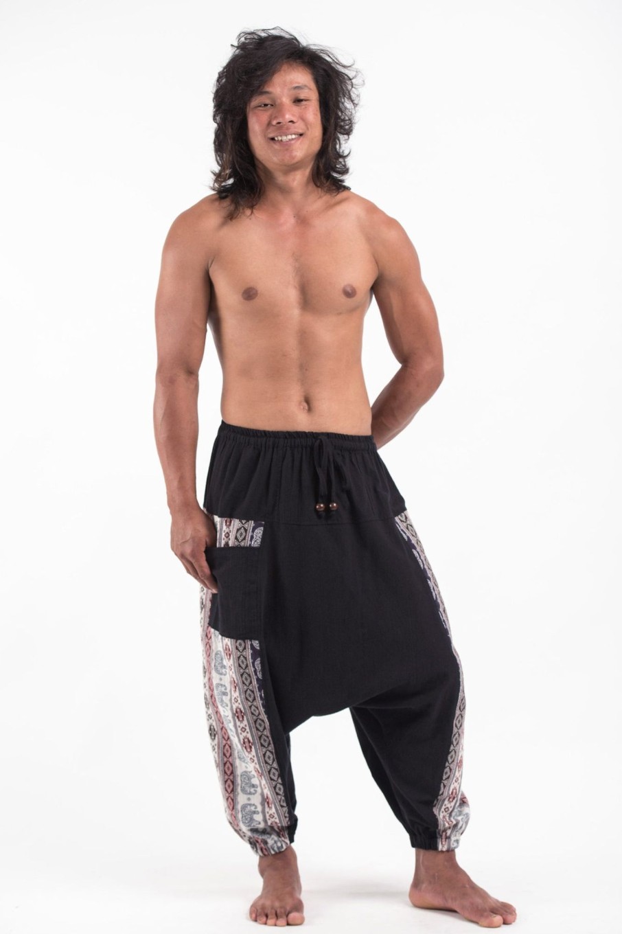 Men HaremPants | Elephant Aztec Cotton Men'S Harem Pants In Black