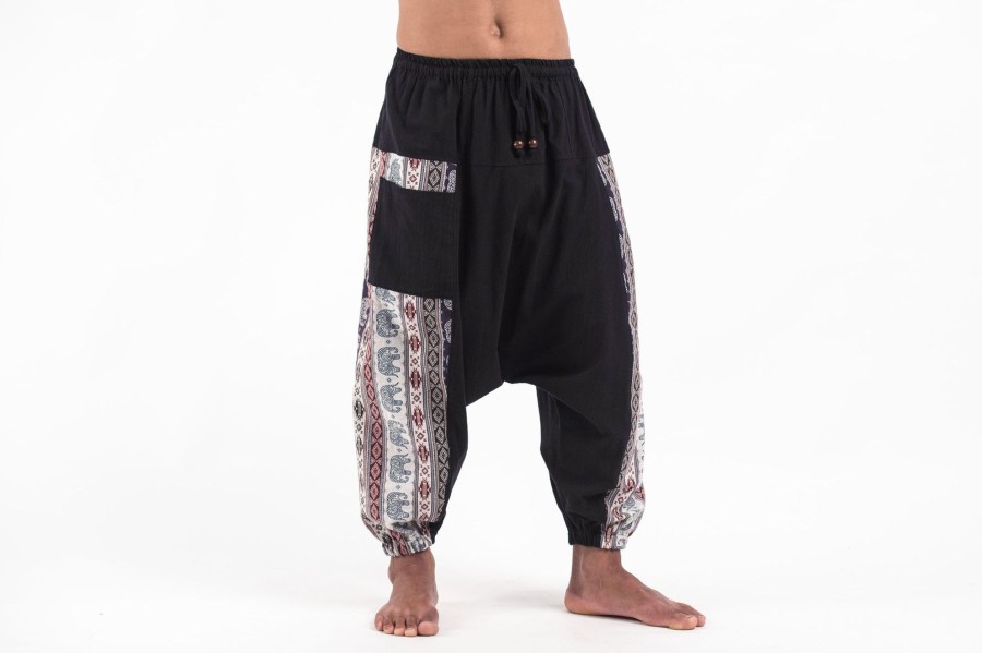 Men HaremPants | Elephant Aztec Cotton Men'S Harem Pants In Black