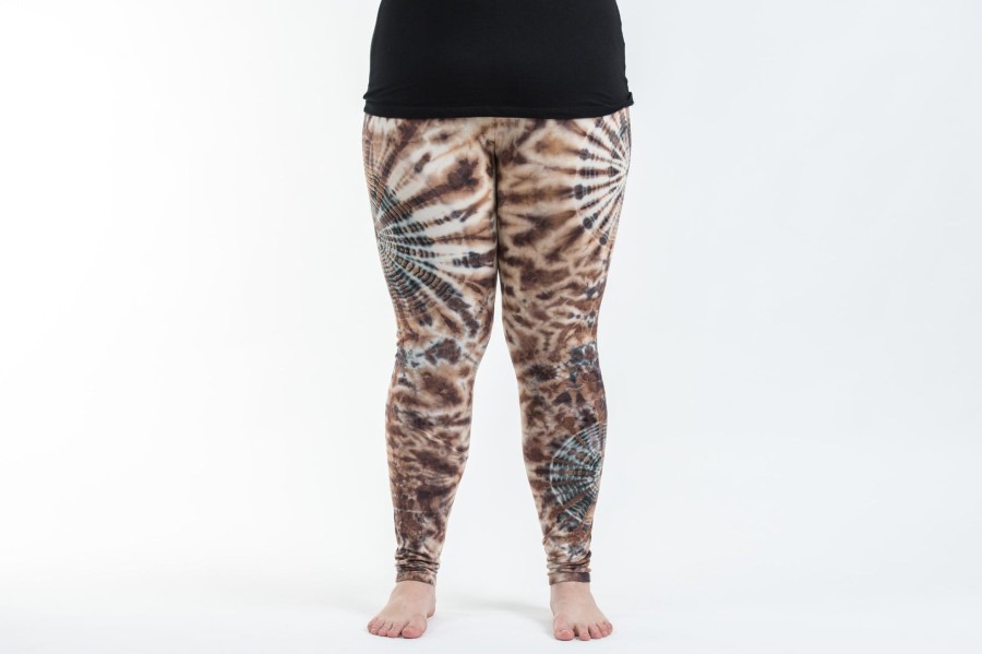 Women HaremPants | Plus Size Swirls Tie Dye Cotton Leggings In Light Brown