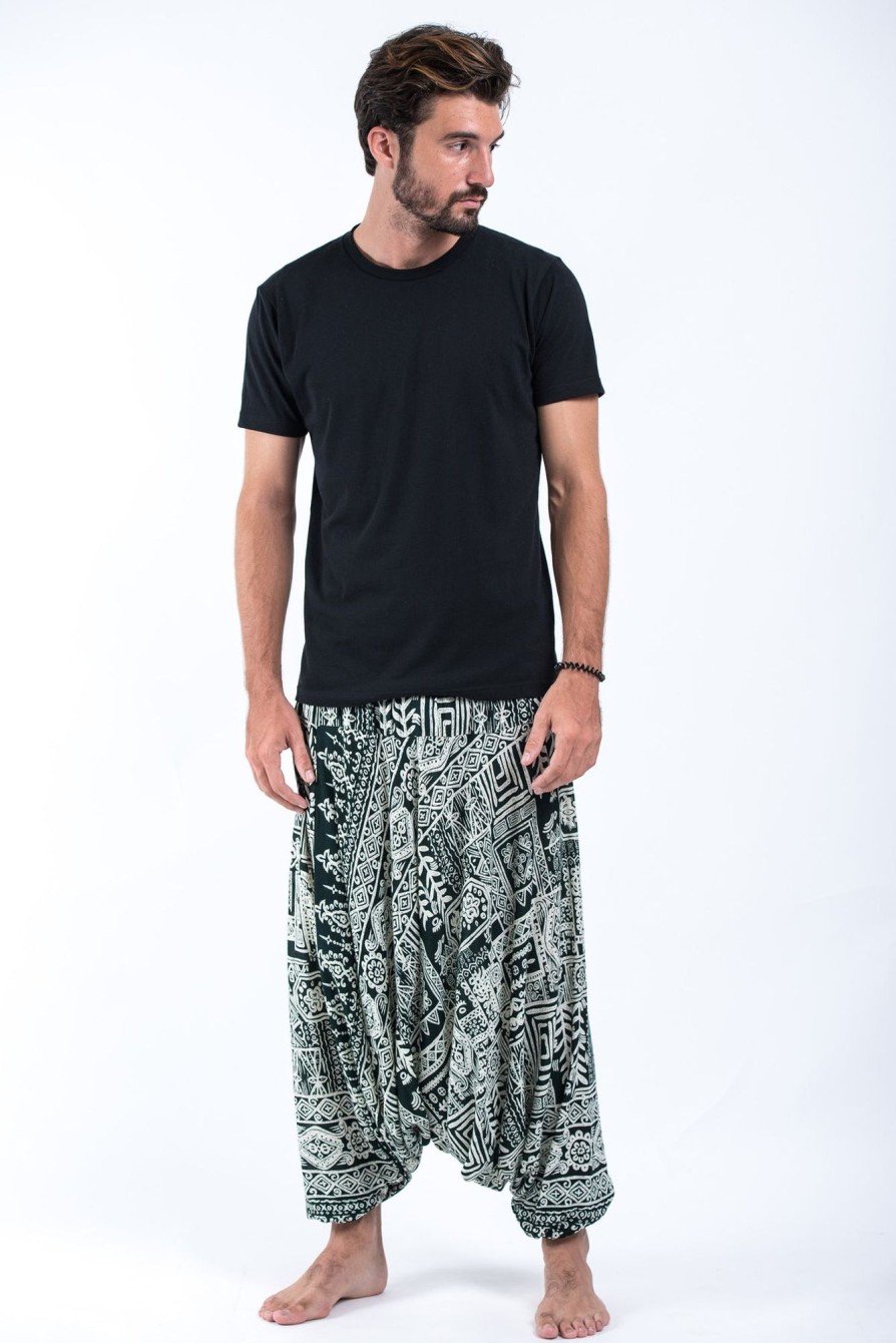 Men HaremPants | Tribal Prints Drop Crotch Men'S Harem Pants In Green