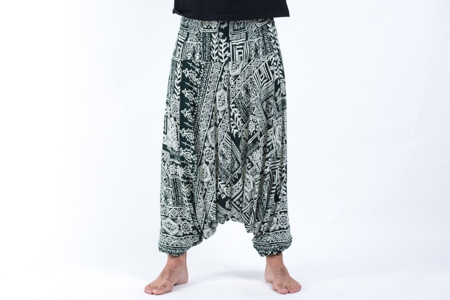 Men HaremPants | Tribal Prints Drop Crotch Men'S Harem Pants In Green