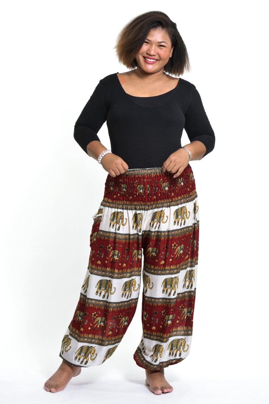 Plus Size HaremPants | Plus Size Elephant Bliss Women'S Elephant Pants In Red