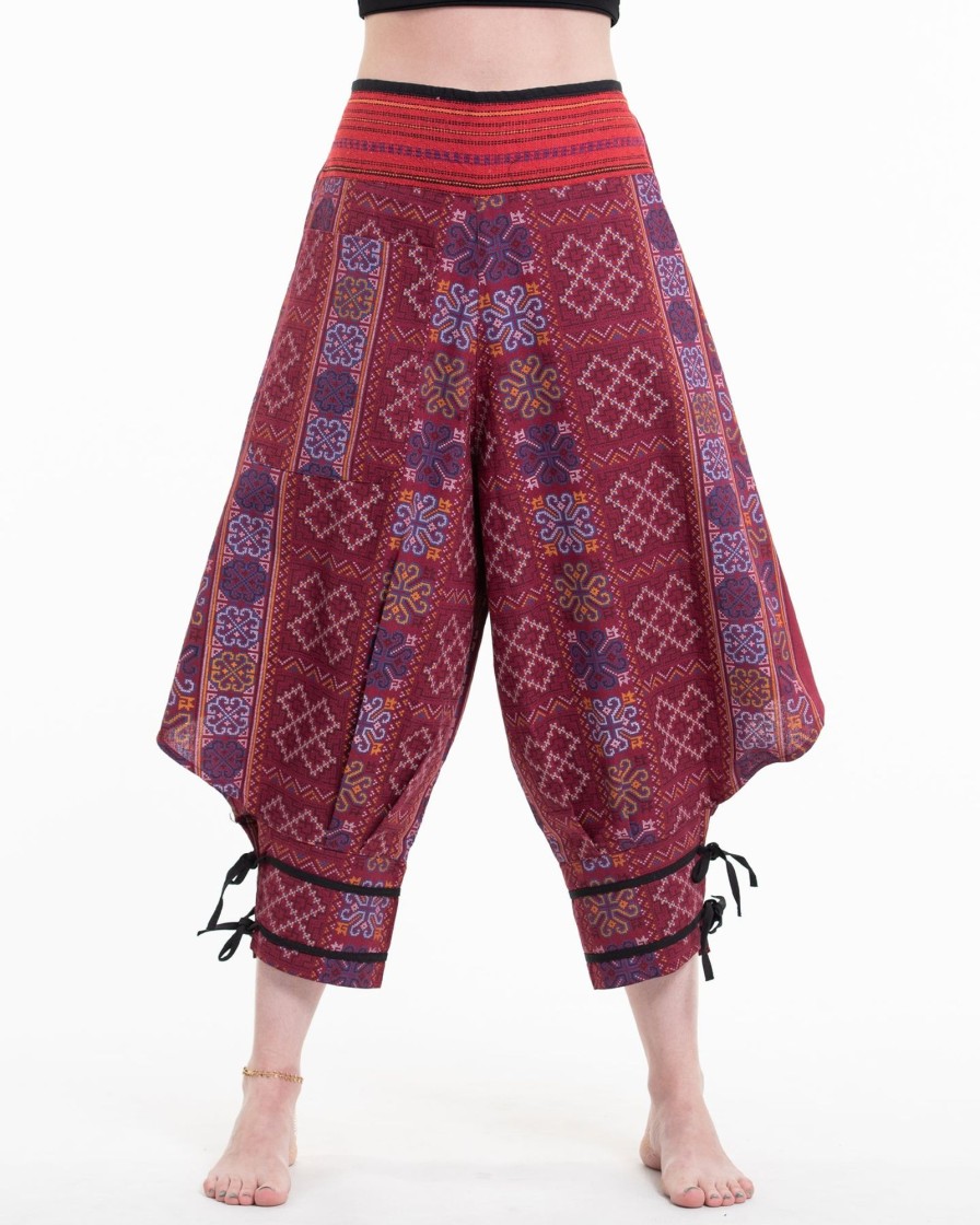 Women HaremPants | Clovers Thai Hill Tribe Fabric Women'S Harem Pants With Ankle Straps In Maroon