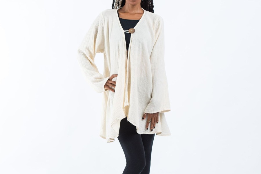 Women HaremPants | Women'S Crinkled Hill Tribe Cotton Cardigan In Off White