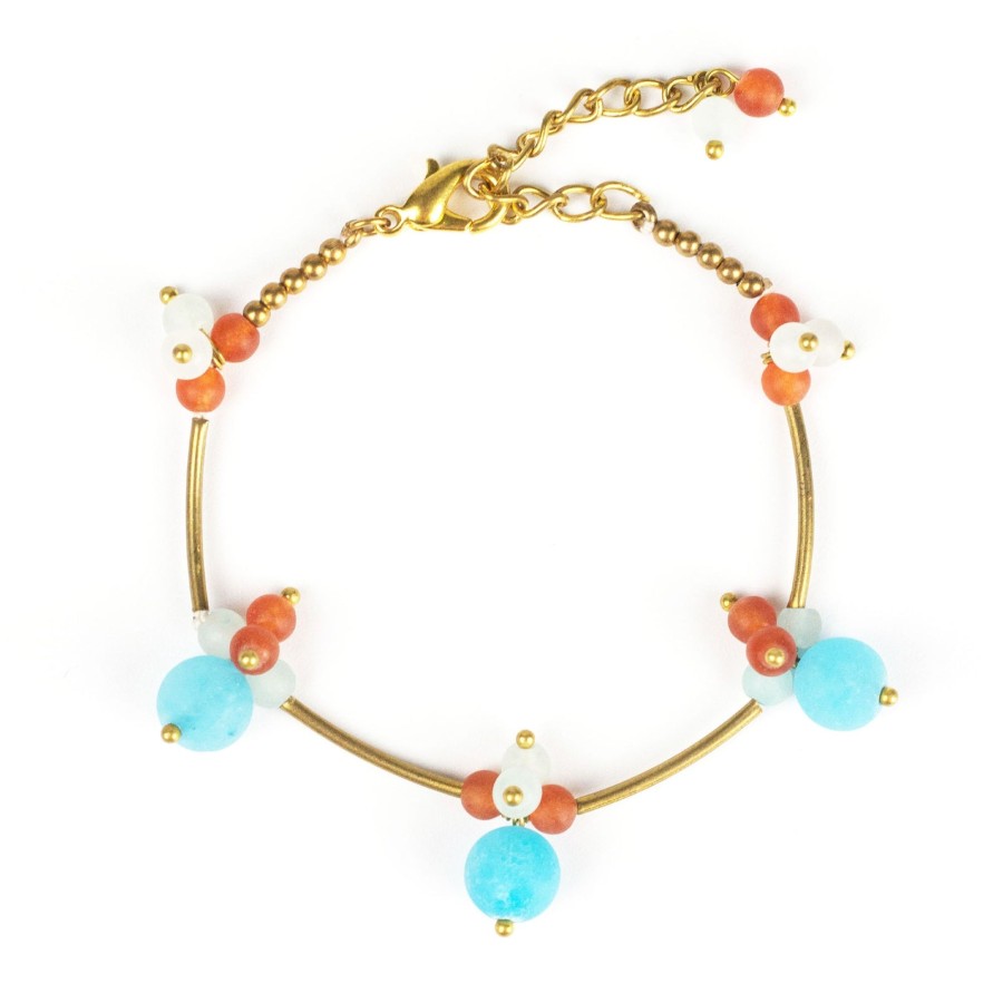 Accessories HaremPants | Brass Bracelet With Brass And Stone Beads Blue