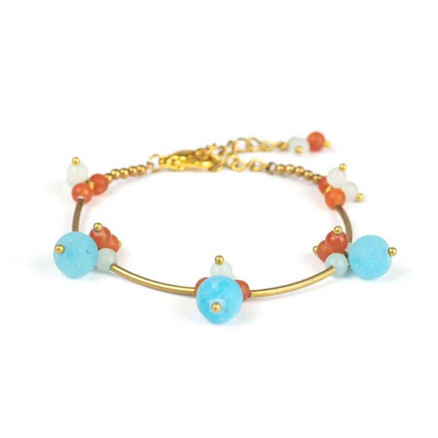 Accessories HaremPants | Brass Bracelet With Brass And Stone Beads Blue