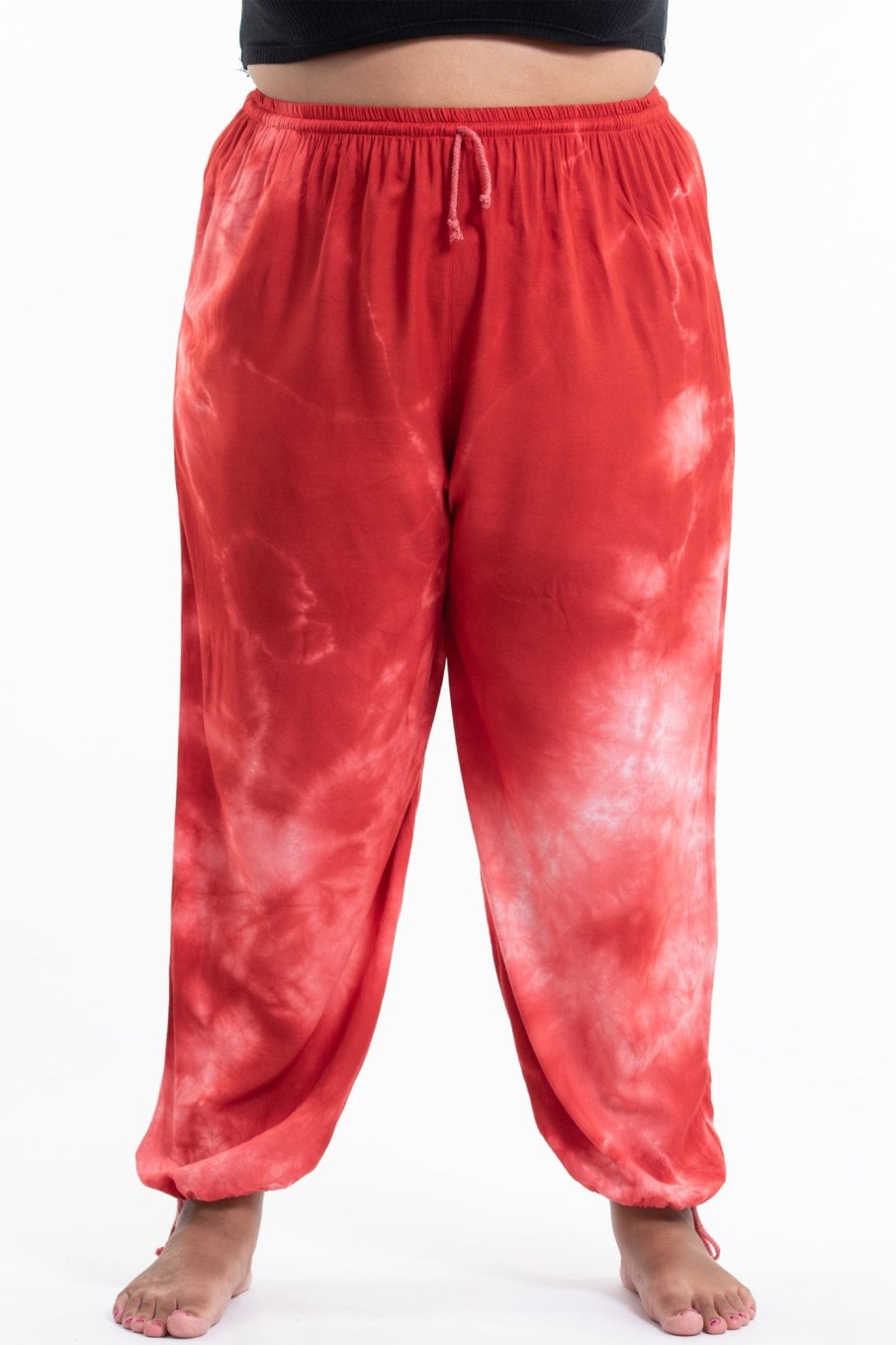 Plus Size HaremPants | Plus Size Tie Dye Drawstring Men'S Yoga Massage Pants In Red