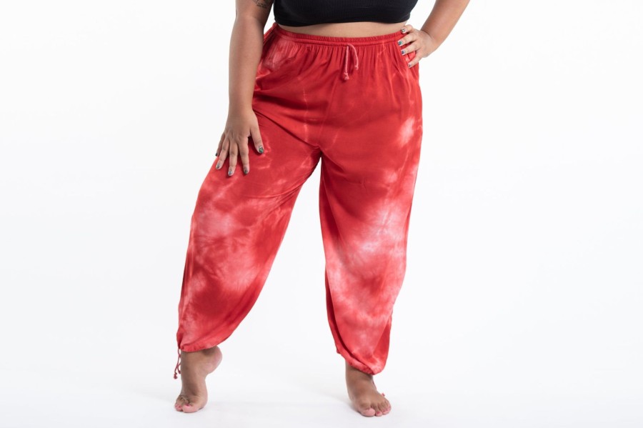 Plus Size HaremPants | Plus Size Tie Dye Drawstring Men'S Yoga Massage Pants In Red