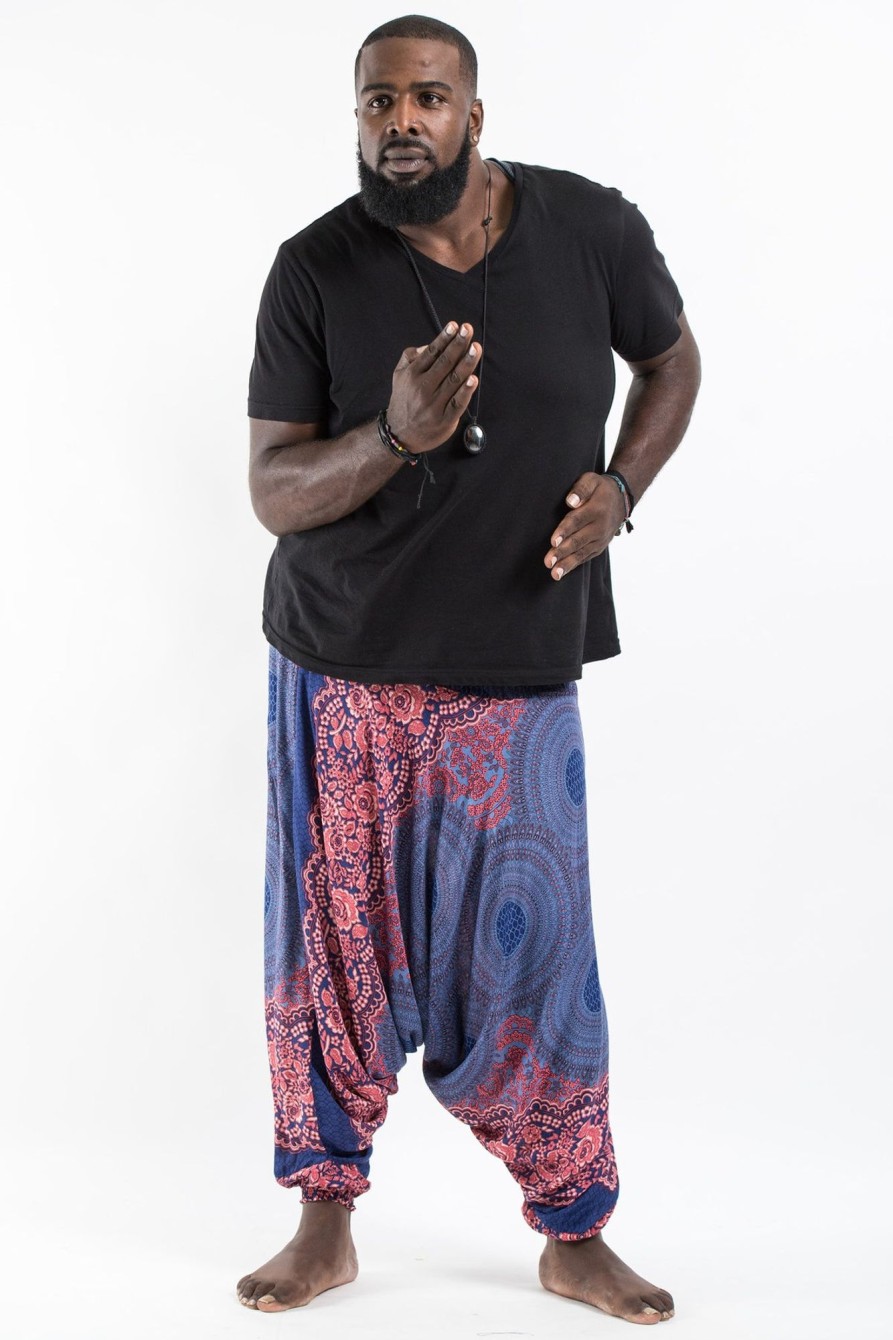 Plus Size HaremPants | Plus Size Geometric Mandalas Drop Crotch Men'S Harem Pants In Blue