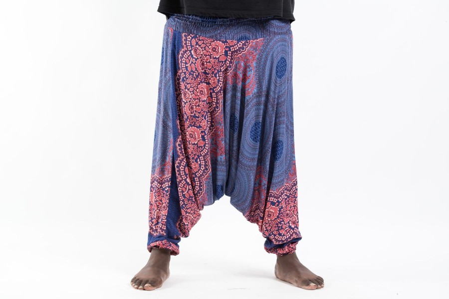 Plus Size HaremPants | Plus Size Geometric Mandalas Drop Crotch Men'S Harem Pants In Blue