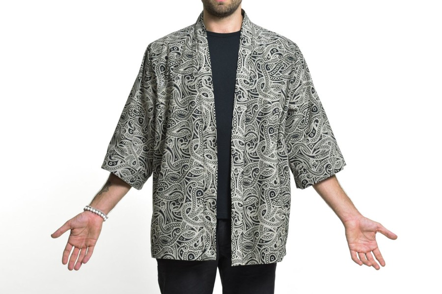 Plus Size HaremPants | Paisley Print Cotton Kimono Cardigan In Black