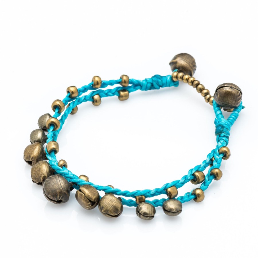 Accessories HaremPants | Brass Bell Waxed Cotton Bracelets In Turquoise