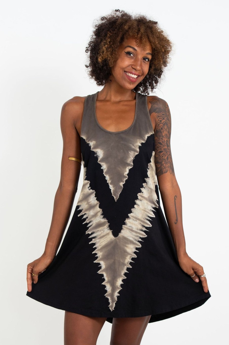 Women HaremPants | Tie Dye Cotton Tank Dress In 01 Black