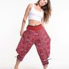 Women HaremPants | Clovers Thai Hill Tribe Fabric Women'S Harem Pants With Ankle Straps In Pink Red