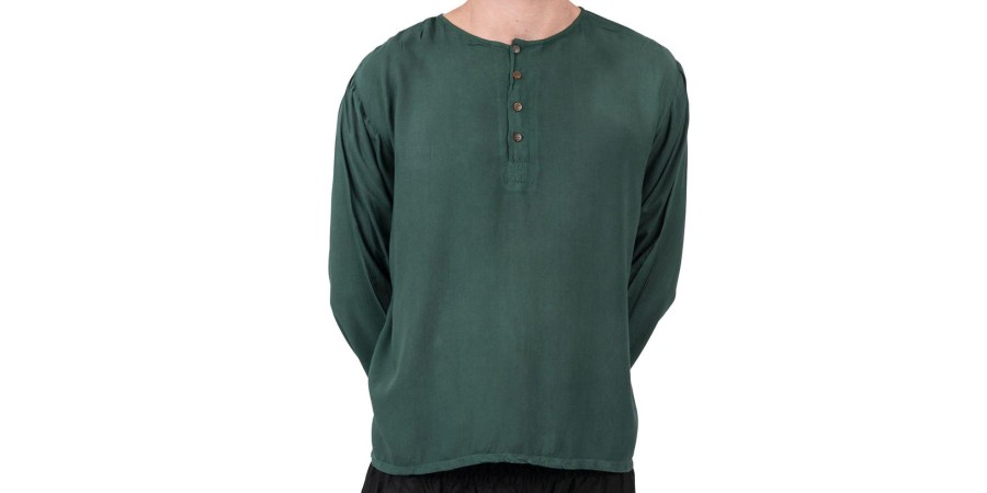 Men HaremPants | Mens Yoga Shirts No Collar With Coconut Buttons In Dark Teal