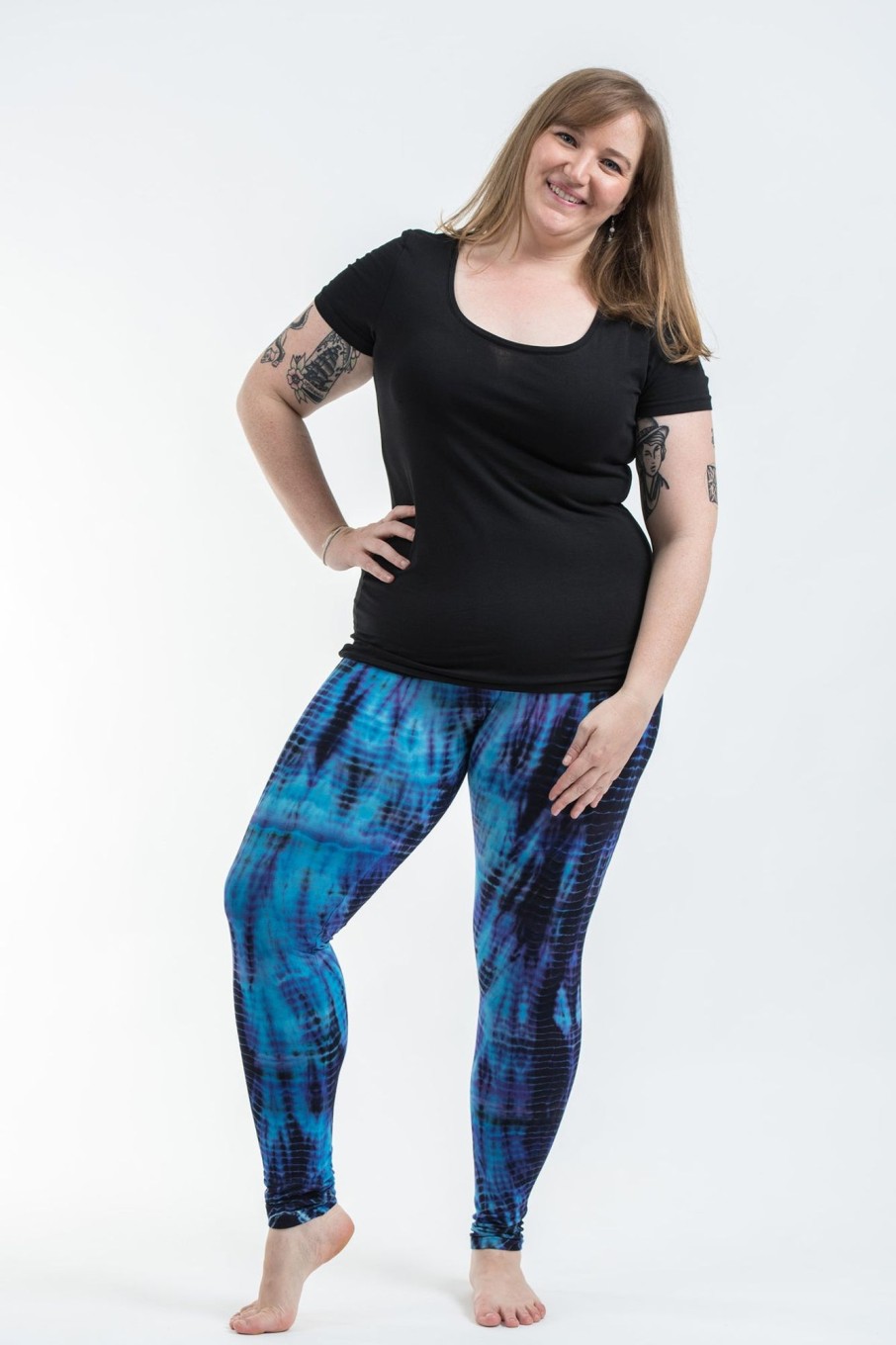 Women HaremPants | Plus Size Lightning Stripes Tie Dye Cotton Leggings In Indigo